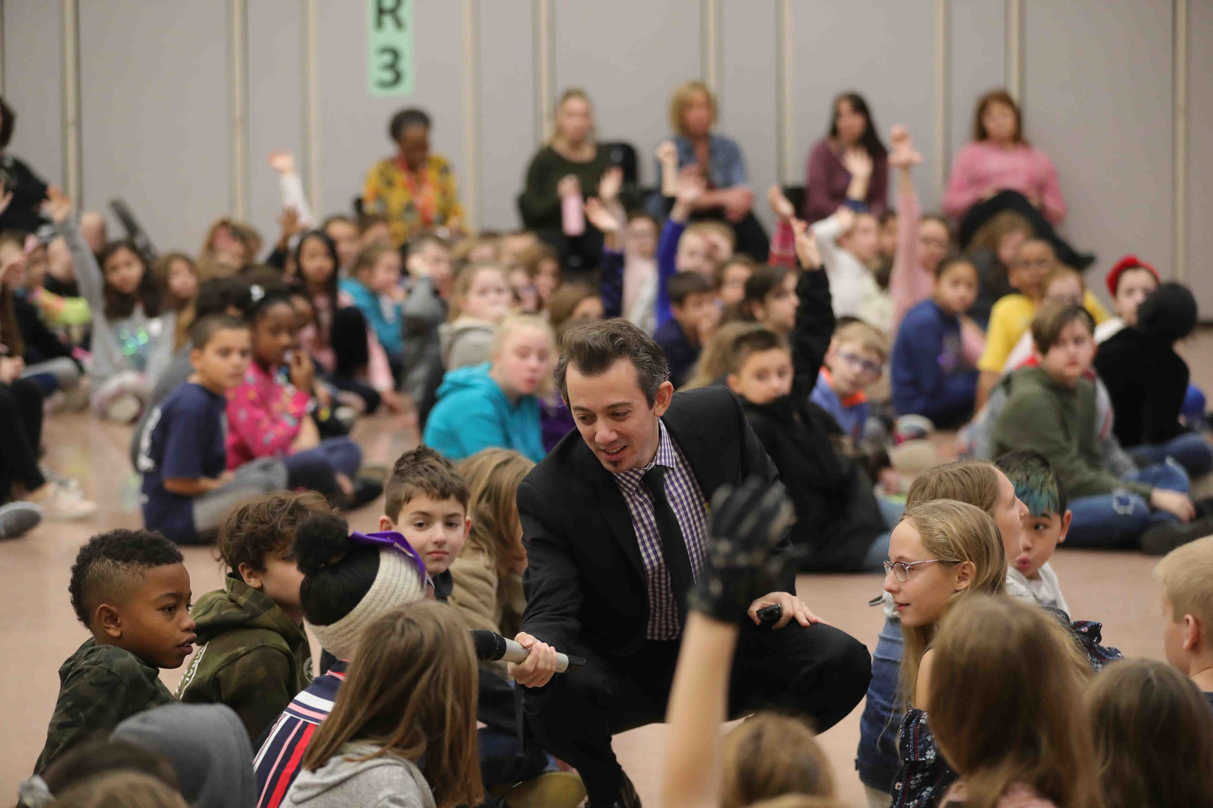 Meteorologist Joe Martucci at Frog Pond Elementary School